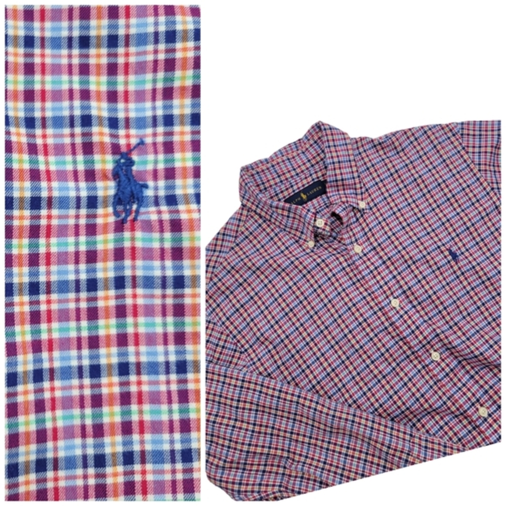 Ralph‎ Lauren Lightweight Plaid Button Down Collar Shirt w/ Pony Logo Mens Sz LG